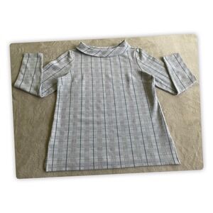 Talbots Petites MP Gray Plaid Mock Neck Knit Top 3/4 Sleeve Stretch Career